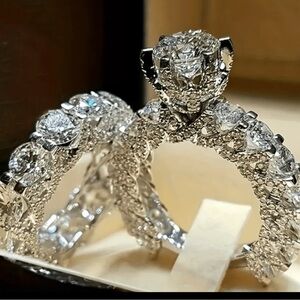 925 sterling silver plated  Elegant Silver Diamond Ring Set